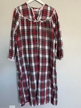 Lanz of Salzburg red white plaid long sleeve cotton maxi nightgown Women’s sz M